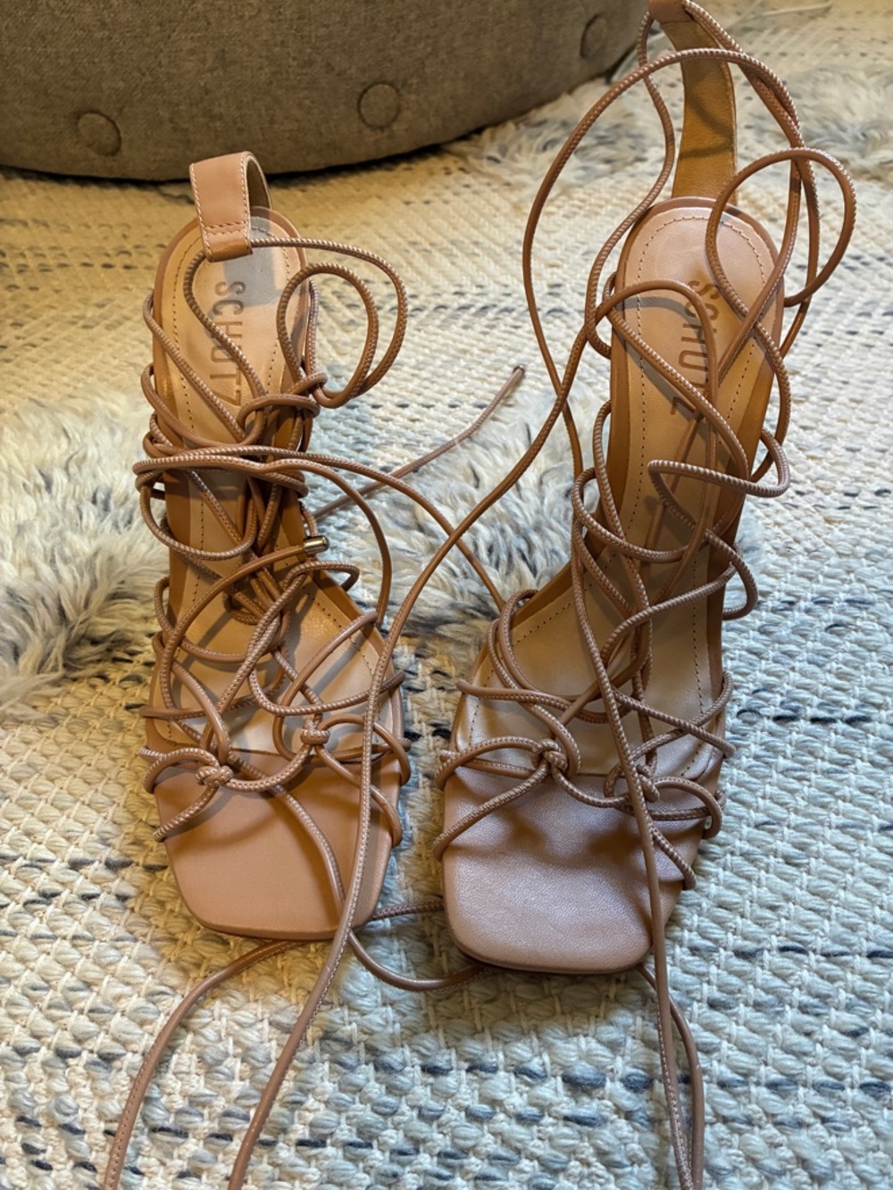 SCHUTZ Nude/Tan Lace-Up Strappy Heeled Sandals